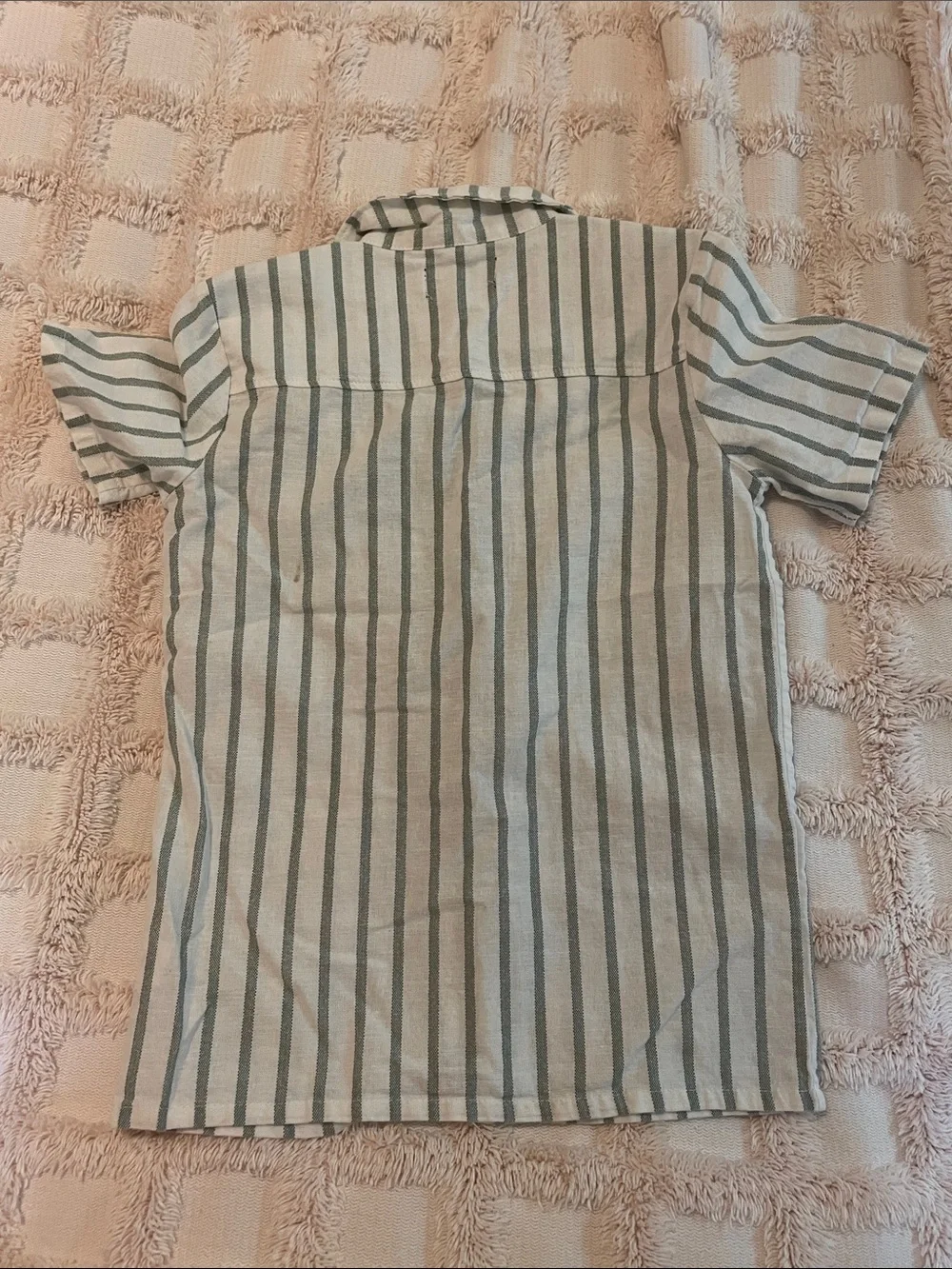 7 For All Mankind White Top with Sage Green Stripes